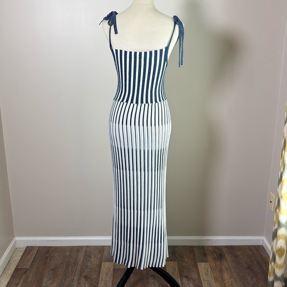 Zara Limited Edition Dress Italian Yard Stretch Knit Stripe Blue White Size M - Picture 6 of 13